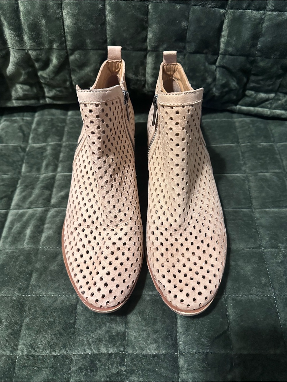 Lucky Brand Perforated Suede Ankle Booties in Light Blush